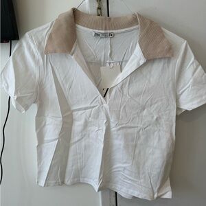 Zara White Collared Shirt Blouse